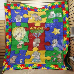 Elephant Autism Quilt Blanket M1101 83o33  Size Single, Twin, Full, Queen, King, Super King