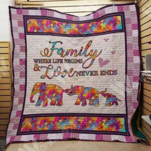Elephant Family Quilt Blanket M2103 81o34  Size Single, Twin, Full, Queen, King, Super King