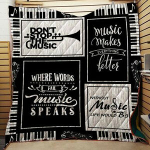 Dont Stop Music Quilt Blanket  Size Single, Twin, Full, Queen, King, Super King