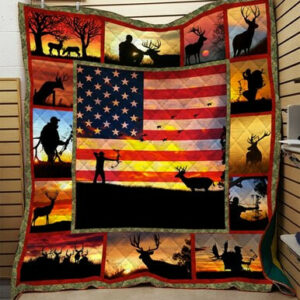 Deer Hunter American Flag 3d Printing Quilt Blanket Pm-Qvk00004  Size Single, Twin, Full, Queen, King, Super King