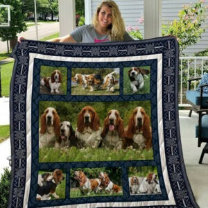 QUI15006 Basset Hound Quilt Blanket  Size Single, Twin, Full, Queen, King, Super King