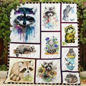 Raccoon Painting Quilt Blanket  Size Single, Twin, Full, Queen, King, Super King