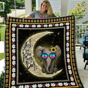Elephant Love To The Moon And Back Quilt Blanket  Size Single, Twin, Full, Queen, King, Super King
