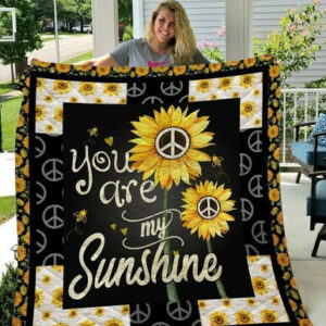 Peace Sunflowers Quilt Blanket  Size Single, Twin, Full, Queen, King, Super King