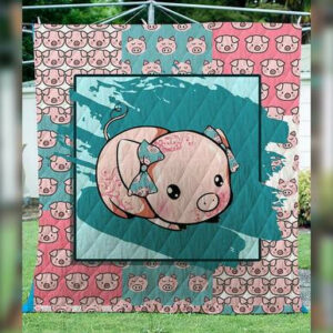 Pig Cute Quilt Blanket  Size Single, Twin, Full, Queen, King, Super King