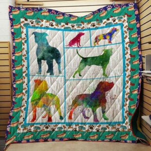 Pitbull Silhouette Watercolor 3D Quilt Blanket  Size Single, Twin, Full, Queen, King, Super King