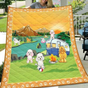 Poodle Go Camping Quilt Blanket  Size Single, Twin, Full, Queen, King, Super King
