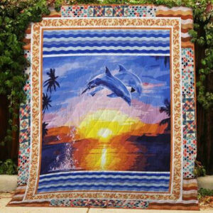 Dolphins Oil Paint Quilt Blanket  Size Single, Twin, Full, Queen, King, Super King