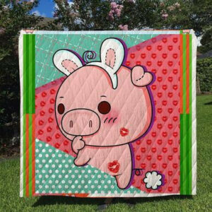 Pig Kiss Quilt Blanket  Size Single, Twin, Full, Queen, King, Super King