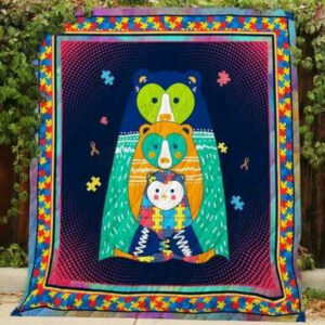 Bear Family Quilt Blanket  Size Single, Twin, Full, Queen, King, Super King