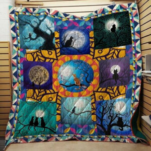 Quilt Blanket Cat Watching The Moon 3d  Size Single, Twin, Full, Queen, King, Super King