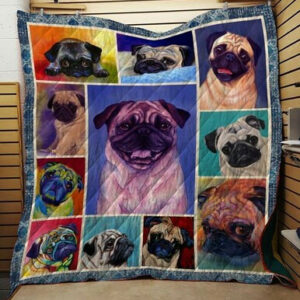 Pug Dog Quilt Blanket  Size Single, Twin, Full, Queen, King, Super King