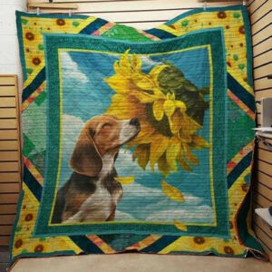 Beagle Sunflower Quilt Blanket J1801 82o39  Size Single, Twin, Full, Queen, King, Super King