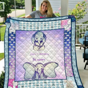 Elephant Dont Worry Be Happy Quilt Blanket – 3D Quil  Dtn-Qdd00032  Size Single, Twin, Full, Queen, King, Super King