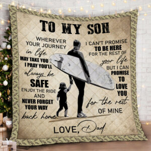 Dad To Son Surfing Quilt Blanket  Size Single, Twin, Full, Queen, King, Super King