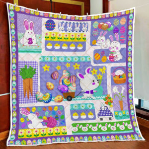 Easter Bunny Rabbit Pulling Wagon Quilt Blanket  Size Single, Twin, Full, Queen, King, Super King