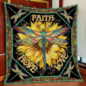 Dragonfly Faith Hope Love Quilt Blanket  Size Single, Twin, Full, Queen, King, Super King