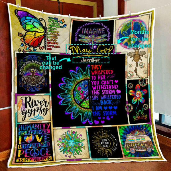 Personalized Girl Peace Love Hippie Quilt Blanket  Size Single, Twin, Full, Queen, King, Super King