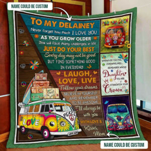 Personalized To My Daughter, Laugh Love Live, Hippie Quilt Blanket  Size Single, Twin, Full, Queen, King, Super King