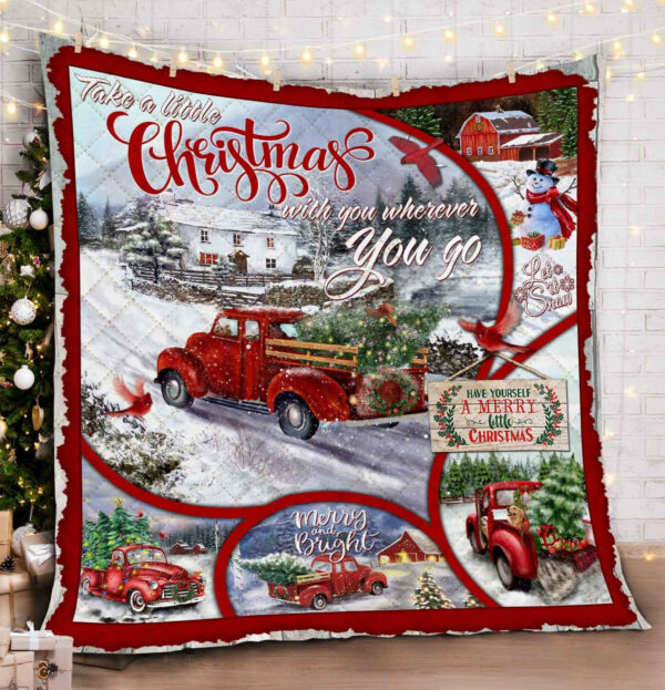 Red Truck. Take A Little Christmas With You Quilt Blanket  Size Single, Twin, Full, Queen, King, Super King