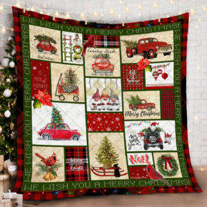 Pickup Truck Merry Christmas Quilt Blanket  Size Single, Twin, Full, Queen, King, Super King
