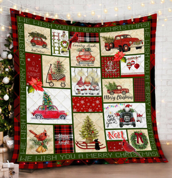 Pickup Truck Merry Christmas Quilt Blanket  Size Single, Twin, Full, Queen, King, Super King