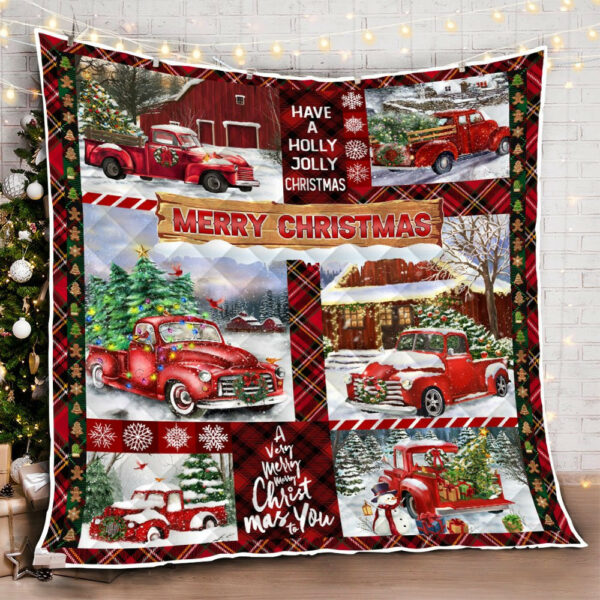 Red Truck Christmas Quilt Blanket, Its The Most Wonderful Time Qnn611Q Size Single, Twin, Full, Queen, King, Super King