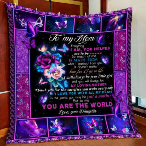 Daughter To Mom Purple Butterfly Roses Quilt Blanket  Size Single, Twin, Full, Queen, King, Super King