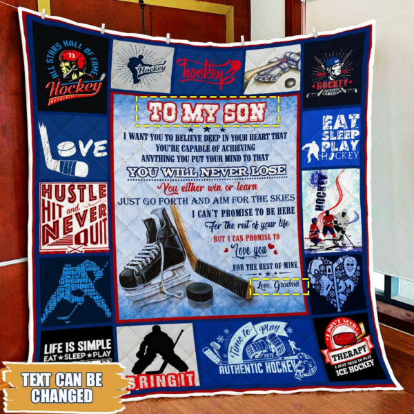 Personalized Ice Hockey. To Son. To Grandson Quilt Blanket Thh3490Qct Size Single, Twin, Full, Queen, King, Super King