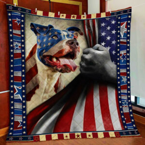 Pitbull American Quilt Blanket  Size Single, Twin, Full, Queen, King, Super King
