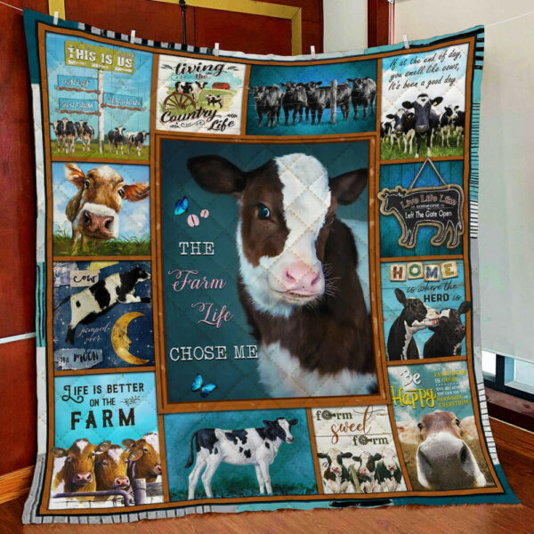 The Farm Life Chose Me, Cow Quilt Blanket  Size Single, Twin, Full, Queen, King, Super King
