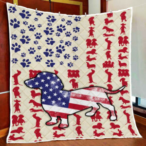 Dog Dachshund American Quilt Blanket  Size Single, Twin, Full, Queen, King, Super King