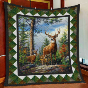 Deer In Forest Quilt Blanket  Size Single, Twin, Full, Queen, King, Super King