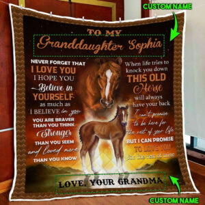 Personalized To My Granddaughter, This Old Horse Will Always Have Your Back Quilt Blanket  Size Single, Twin, Full, Queen, King, Super King