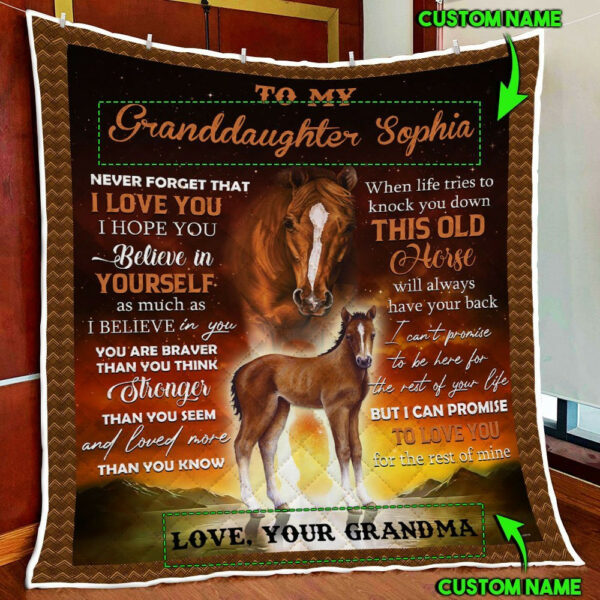 Personalized To My Granddaughter, This Old Horse Will Always Have Your Back Quilt Blanket  Size Single, Twin, Full, Queen, King, Super King
