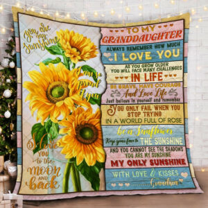 To My Granddaughter Sunflower Quilt Blanket  Size Single, Twin, Full, Queen, King, Super King