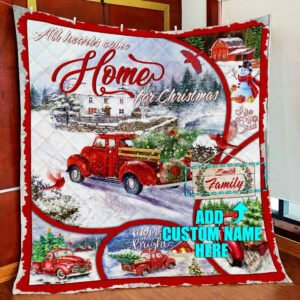 Personalized Red Truck Christmas Quilt Blanket  Size Single, Twin, Full, Queen, King, Super King