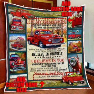 Personalized To Son. Grandson. Red Truck Quilt Blanket  Size Single, Twin, Full, Queen, King, Super King