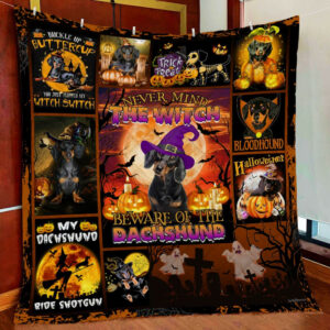 Dachshund Halloween  Beware Of The Dachshund Quilt Blanket Size Single, Twin, Full, Queen, King, Super King