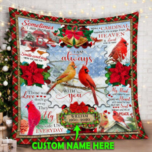 Personalized Red Bird Loved One Is Near Quilt Blanket  Size Single, Twin, Full, Queen, King, Super King