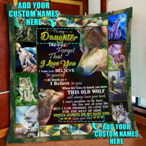 Personalized. Daughter. Granddaughter. This Old Wolf Will Always Have Your Back Quilt Blanket  Size Single, Twin, Full, Queen, King, Super King
