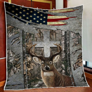 Deer Hunting Jesus Cross Quilt Blanket  Size Single, Twin, Full, Queen, King, Super King