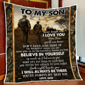 Dad To Son Deer Hunting Quilt Blanket  Size Single, Twin, Full, Queen, King, Super King