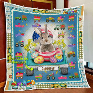 Personalized Easter Bunny In The Truck Quilt Blanket  Size Single, Twin, Full, Queen, King, Super King