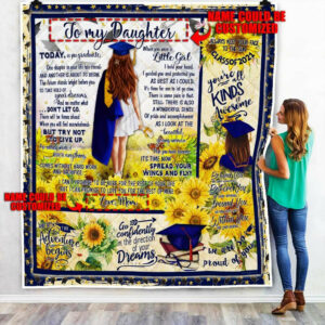 Personalized To My Girl. Daughter. Granddaughter Graduation. Sunflower Quilt Blanket  Size Single, Twin, Full, Queen, King, Super King
