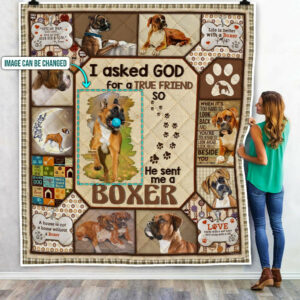 Personalized God Sent Me A Boxer Quilt Blanket  Size Single, Twin, Full, Queen, King, Super King