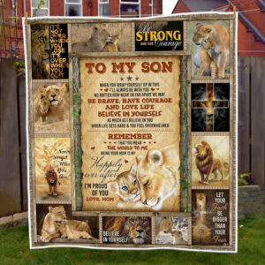 To My Son Quilt Blanket Remember You Mean The World To Me Lion Quilt Blanket LHA1689Q  Size Single, Twin, Full, Queen, King, Super King