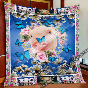 Pink Pig And Flower Quilt Blanket  Size Single, Twin, Full, Queen, King, Super King