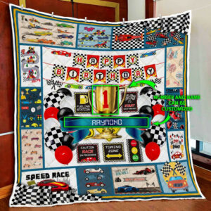 Personalized Happy Birthday Racing Boy Quilt Blanket  Size Single, Twin, Full, Queen, King, Super King