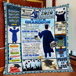 Proud Grandson 2020 Graduate. Senior 2020 Quilt Blanket  Size Single, Twin, Full, Queen, King, Super King